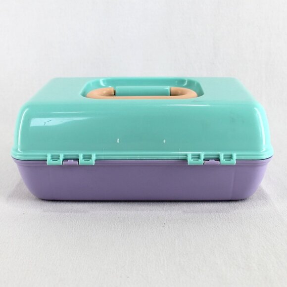 Caboodles Pretty in Petite Makeup Travel Case Seafoam Lavender Plastic Mini - Picture 3 of 5